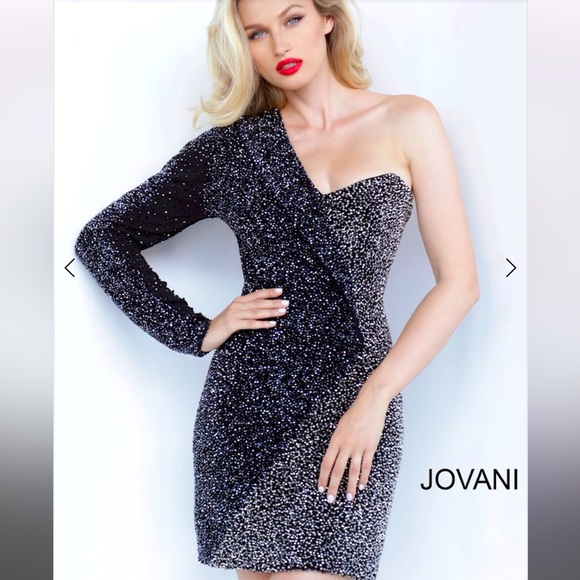 RARE Jovani Beaded One Shoulder Dress - Picture 1 of 5